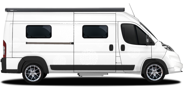 Preview: Autoaufkleber Leopardenmuster Kreise auf Heck von Wohnmobil oder Wohnwagen - Ansicht Farbauswahl
