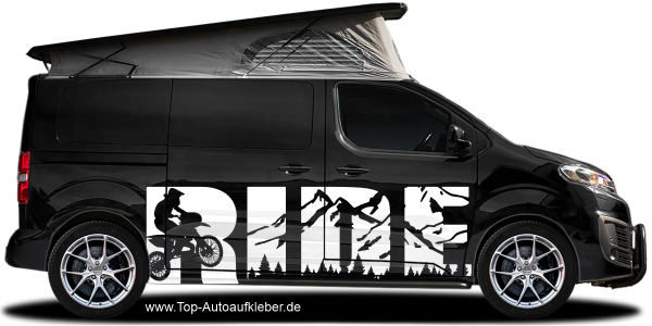 Autoaufkleber Motocross auf dunklem Campervan - Ansicht Farbauswahl