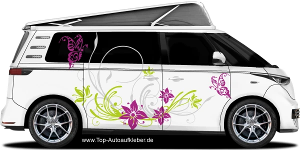 Autoaufkleber Ornament mit Schmtterling auf hellem Campervan