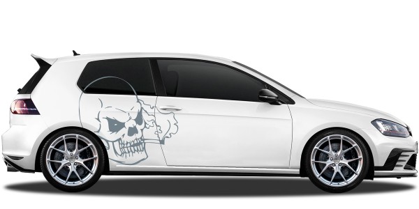 Preview: Autoaufkleber Rauchender Totenkopf | Set für beide Fahrzeugseiten