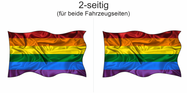 Preview: Autoaufkleber Regenbogen Fahne - Ansicht zweiseitig für beide Fahrzeugseiten