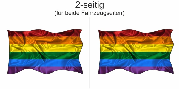 Autoaufkleber Regenbogen Fahne - Ansicht zweiseitig für beide Fahrzeugseiten