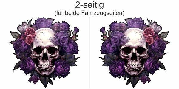 Autoaufkleber Rosen Totenkopf - Ansicht zweiseitig für beide Fahrzeugseiten