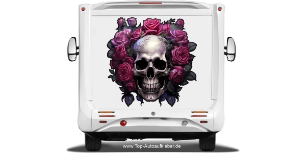 Autoaufkleber Rosen Totenschädel auf Wohnmobilheck