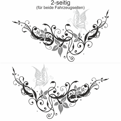 Preview: Autoaufkleber Schmetterlingstraum | Set für beide Fahrzeugseiten Preview: Autoaufkleber buntes Ornament mit Schmetterling - Ansicht Ausrichtung