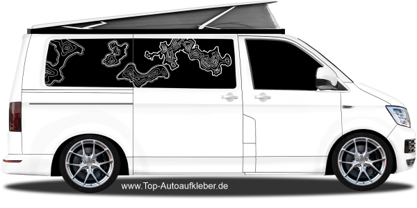 Preview: Autoaufkleber Set Topographie auf hellem Camper - Ansicht Farbauswahl