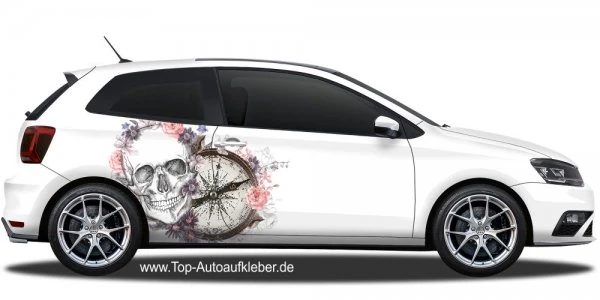 Autoaufkleber Totenkopf mit Kompass | Set für beide Fahrzeugseiten