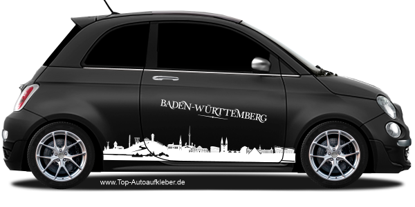 Preview: Autoaufkleber Skyline Baden-Württemberg | Set für beide Fahrzeugseiten auf dunklem PKW - Ansicht Farbauswahl