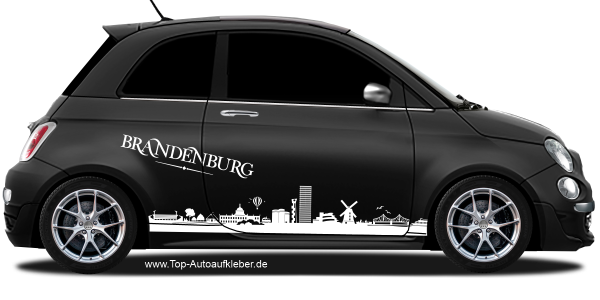Preview: Autoaufkleber Skyline Brandenburg | Set für beide Fahrzeugseiten auf dunklem PKW - Ansicht Farbauswahl