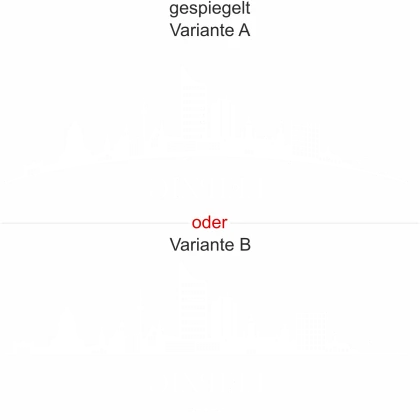 Leipziger Skyline als Aufkleber für die Heckscheibe - Ansicht Ausrichtung mit Farbauswahl und Variante