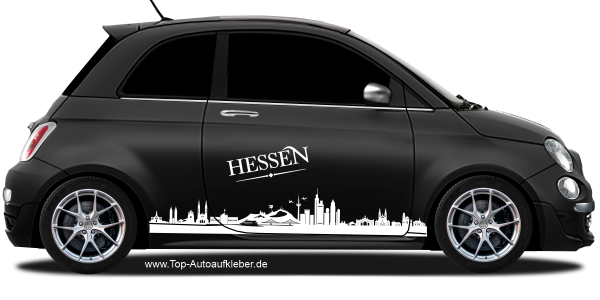 Preview: Autoaufkleber Skyline Hessen | Set für beide Fahrzeugseiten auf dunklem PKW - Ansicht Farbauswahl