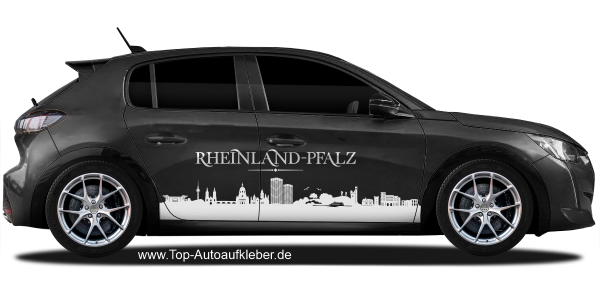 Preview: Autoaufkleber Skyline Rheinland-Pfalz auf dunklem PKW - Ansicht Farbauswahl