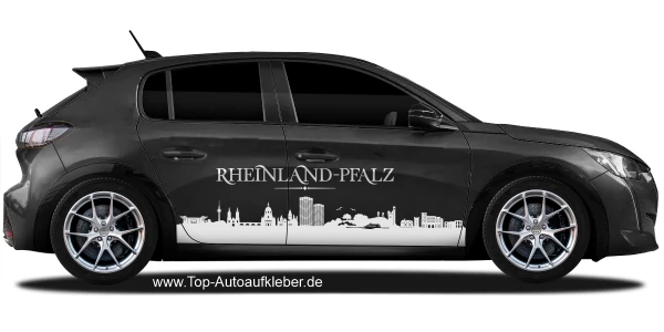 Autoaufkleber Skyline Rheinland-Pfalz auf dunklem PKW - Ansicht Farbauswahl