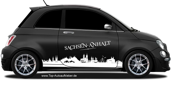 Autoaufkleber Skyline Sachsen-Anhalt auf dunklem PKW - Ansicht Farbauswahl