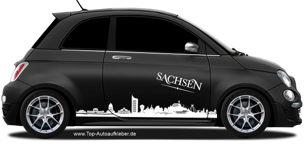 Preview: Autoaufkleber Skyline Sachsen | Set für beide Fahrzeugseiten auf dunklem PKW - Ansicht Farbauswahl