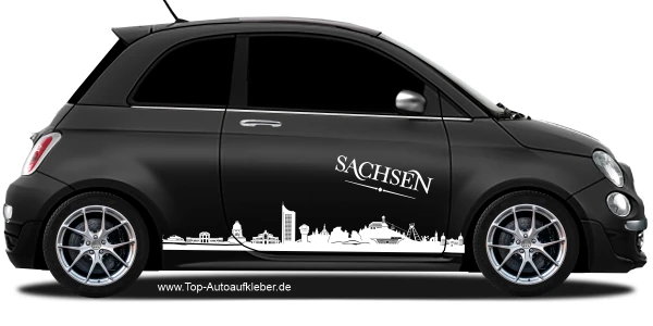 Autoaufkleber Skyline Sachsen auf dunklem PKW - Ansicht Farbauswahl
