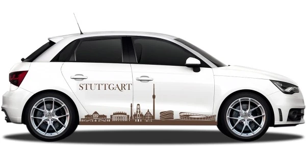 Autotattoo mit Stuttgarter Skyline für beide Fahrzeugseiten