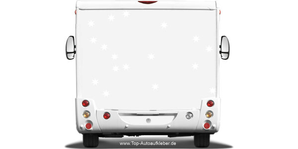 Autoaufkleber Sterne auf Heck von Wohnmobil oder Wohnwagen -  Ansicht Farbauswahl
