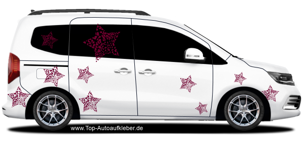 Preview: Autoaufkleber Sterne im Leoparden Look | Frei platzierbares Set