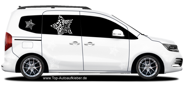 Preview: Autoaufkleber Sterne im Leoparden Look auf hellem Camper - Ansicht Farbauswahl