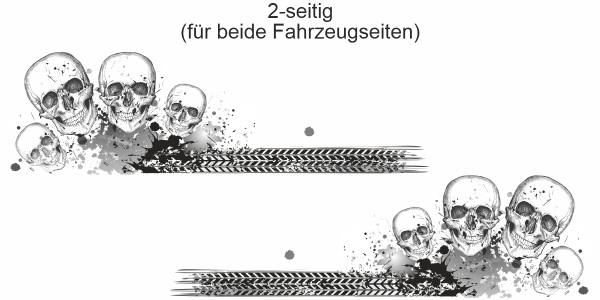 Preview: Autoaufkleber Totenköpfe auf Farbflecken | Set für beide Fahrzeugseiten