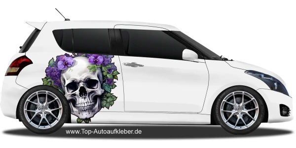 Autoaufkleber Totenkopf mit Blüten auf hellem PKW