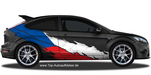 Preview: Autoaufkleber Tschechische Flagge | Set für beide Fahrzeugseiten Preview: Autoaufkleber Tschechische Flagge auf Fahrzeugseite von dunklem PKW