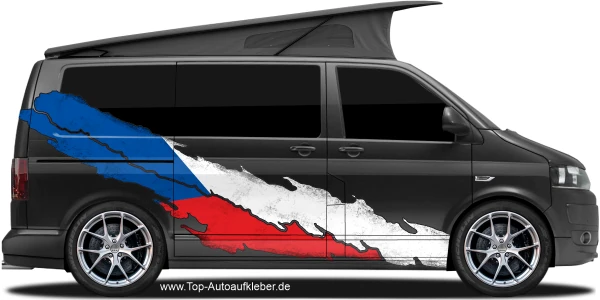 Autoaufkleber Tschechische Flagge auf Fahrzeugseite von dunklem Camper Van