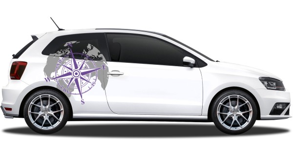 Aufkleber für Autos mit Kompass und Weltkarte