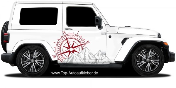 Autotattoo mit Bergen und Windrose
