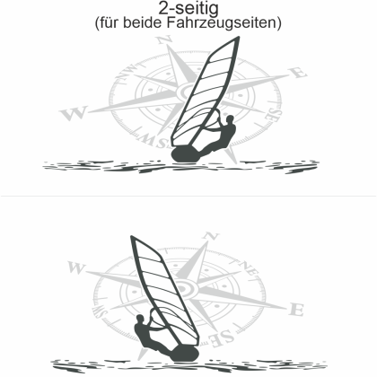 Preview: Autoaufkleber Windsurfer mit Kompassrose - Ansicht zweiseitig für beide Fahrzeugseiten
