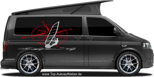 Preview: Autoaufkleber Windsurfer mit Kompassrose Preview: Autoaufkleber Windsurfer mit Kompassrose