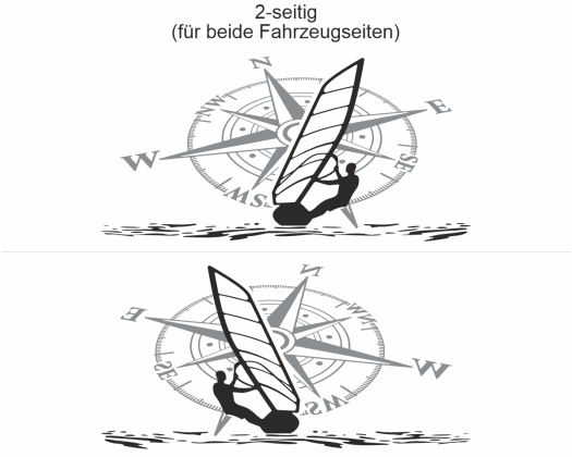 Preview: Autoaufkleber Windsurfer mit Kompassrose Preview: Autoaufkleber Windsurfer mit Kompassrose