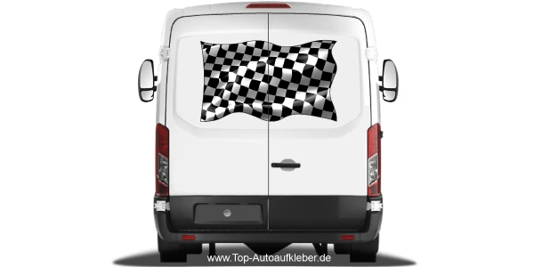 Autoaufkleber Zielflagge im Wind auf Heck von Wohnmobil oder Caravan
