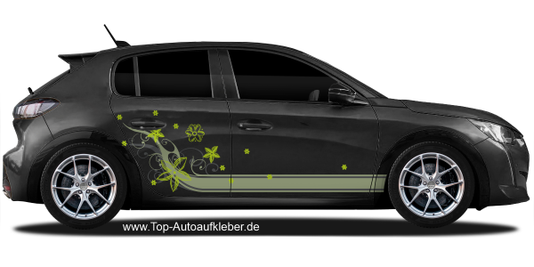 Preview: Autoaufkleber Zierstreifen Blumendesign | Set für beide Fahrzeugseiten