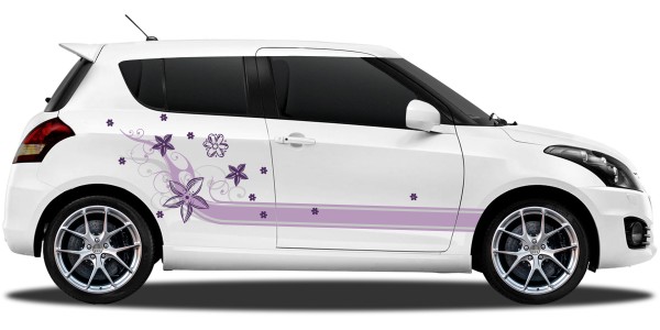 Autoaufkleber Zierstreifen im Blumendesign auf hellem PKW