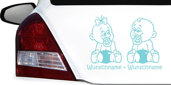 Namensaufkleber mit niedlichem Zwillingspärchen für das Auto