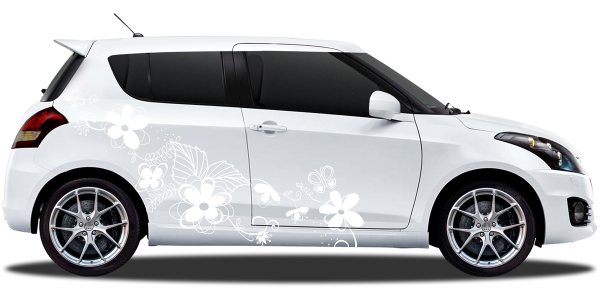 Preview: Autotattoo Blumenranke mit Schmetterlingen | Set für beide Fahrzeugseiten