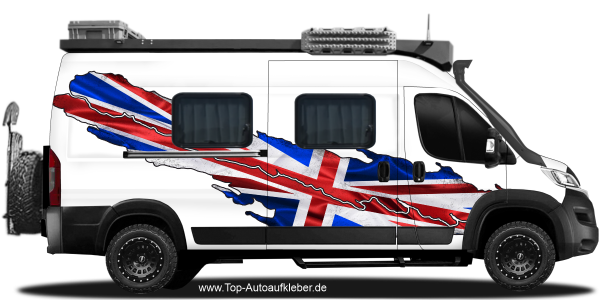 Preview: Autoaufkleber England auf Fahrzeugseite von Camper