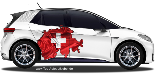 Autodekor Flagge Karte der Schweiz auf Fahrzeugseite von PKW