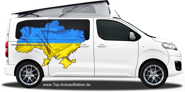 Autodekor Flagge Karte der Ukraine auf Fahrzeugseite von Campervan