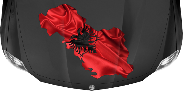 Preview: Autodekor Flagge Karte von Albanien auf Motorhaube von dunklem PKW