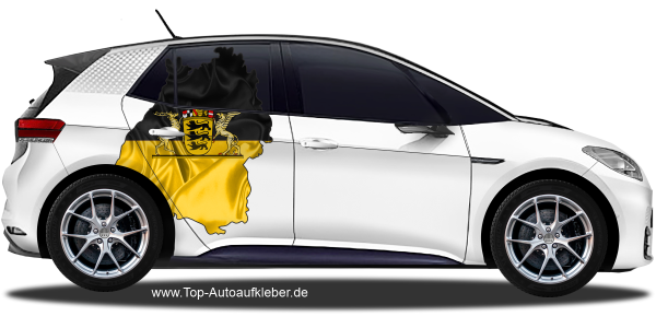 Preview: Autodekor Flagge Karte von Baden-Württemberg | Set für beide Fahrzeugseiten Preview: Autodekor Flagge Karte von Baden-Württemberg auf Fahrzeugseite von PKW