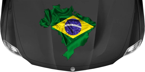 Autodekor Flagge Karte von Brasilien auf Motorhaube von dunklem PKW