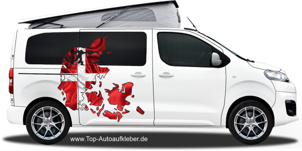 Preview: Autodekor Flagge Karte von Dänemark | Set für beide Fahrzeugseiten