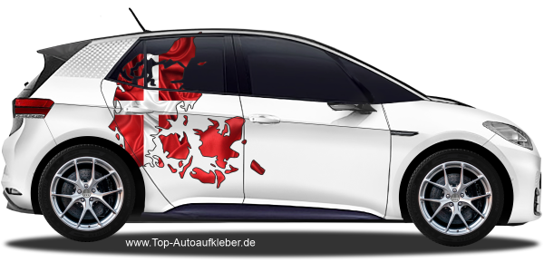 Preview: Autodekor Flagge Karte von Dänemark auf Fahrzeugseite von PKW