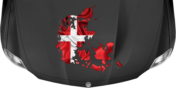 Preview: Autodekor Flagge Karte von Dänemark auf Motorhaube von dunklem PKW