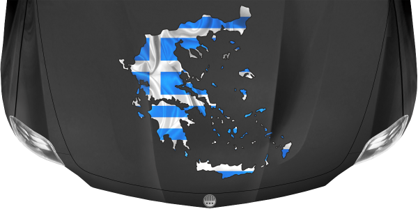 Preview: Autodekor Flagge Karte von Griechenland auf Motorhaube von dunklem PKW
