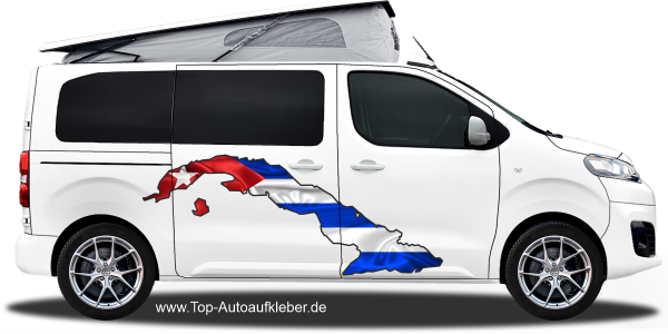 Preview: Autodekor Flagge Karte von Kuba | Set für beide Fahrzeugseiten