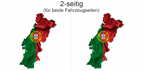 Preview: Autodekor Flagge Karte von Portugal - Ansicht zweiseitig für beide Fahrzeugseiten